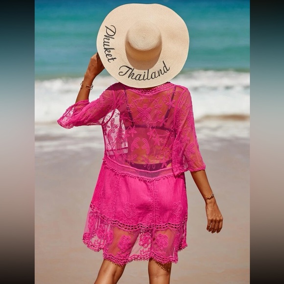 Boho floral embroidered beach cover up - Picture 3 of 6